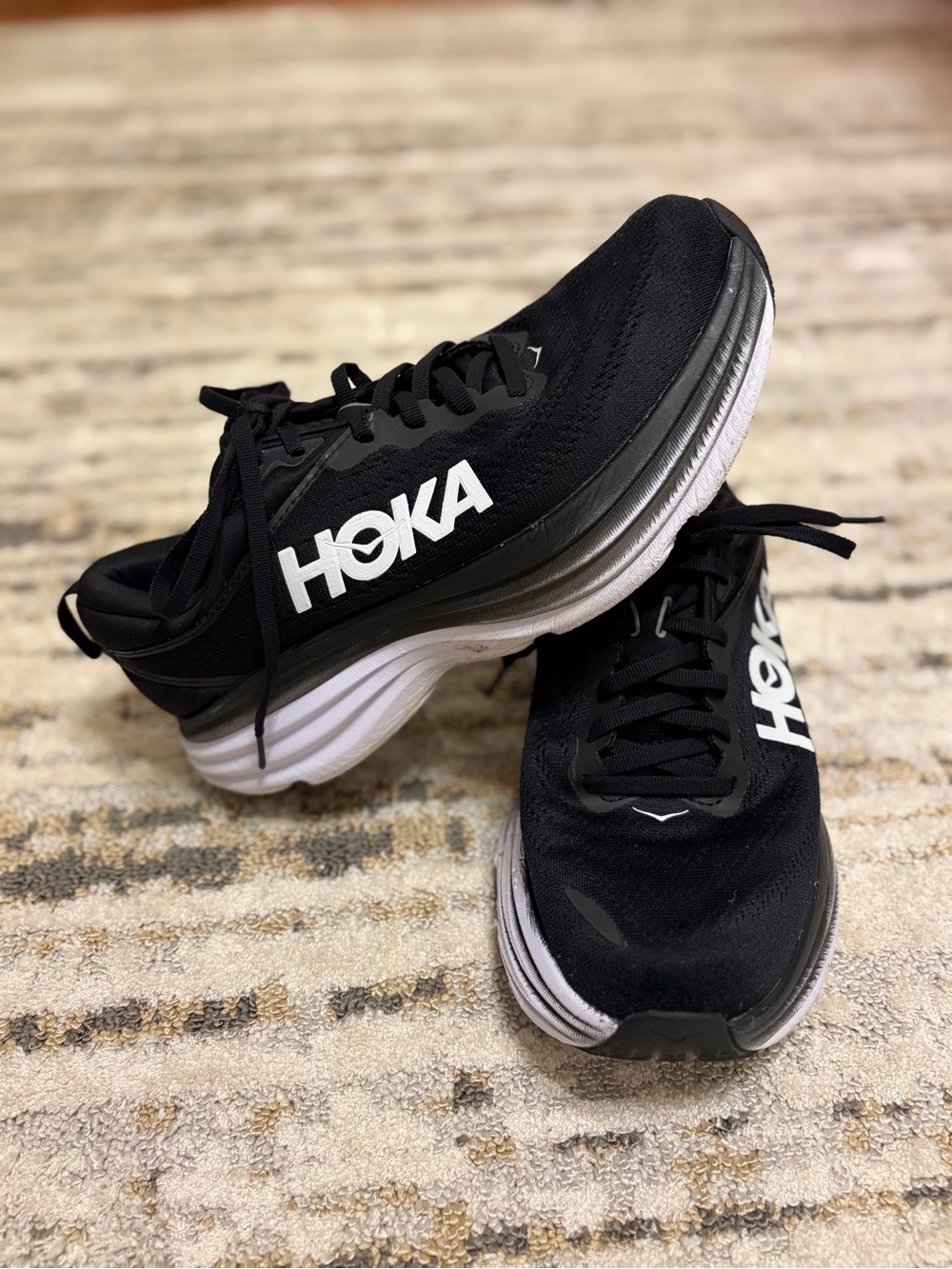 Hoka | Women’s Black and White Bondi 8 shoes. size 9.5